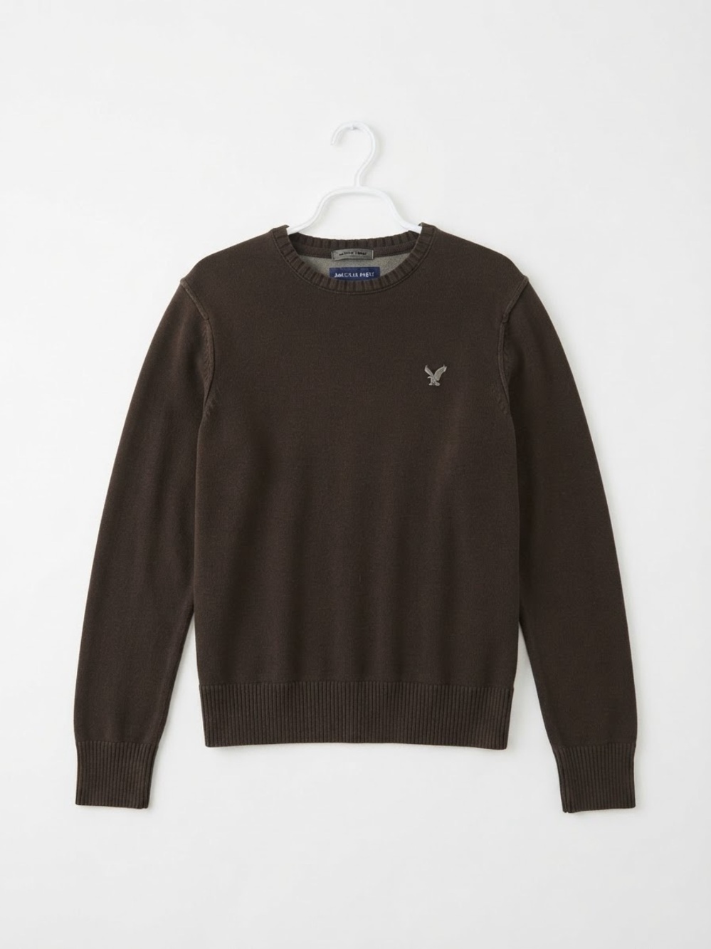 American Eagle Men's Crewneck Sweater in Dark Brown Size M